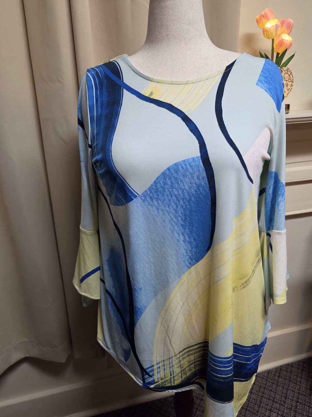Alfani Blue & Yellow Abstract-Print Tunic Size Medium